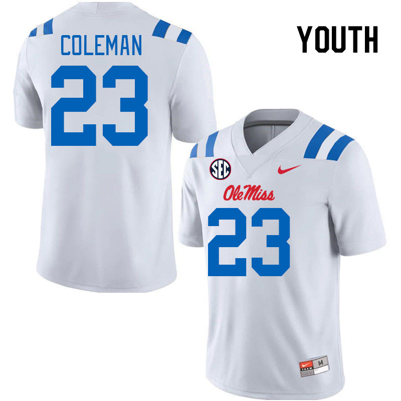 Youth #23 Khari Coleman Ole Miss Rebels 2024 New Uniforms College Football Jerseys Stitched-White